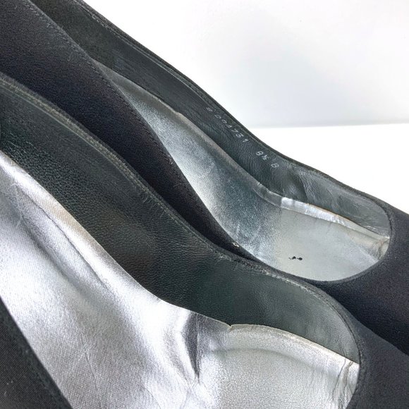 Stuart Weitzman Square Toe Black Crepe Heels Pumps  Sz 8.5 - Picture 7 of 16